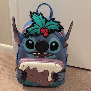 Stitch Figural Holly Christmas Holiday Mini Backpack - Blue NWT